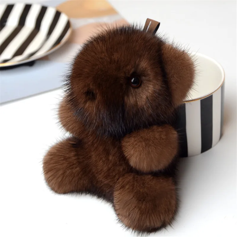 JKP натуральный норковый коричневый кожаный брелок с медведем ручной работы из