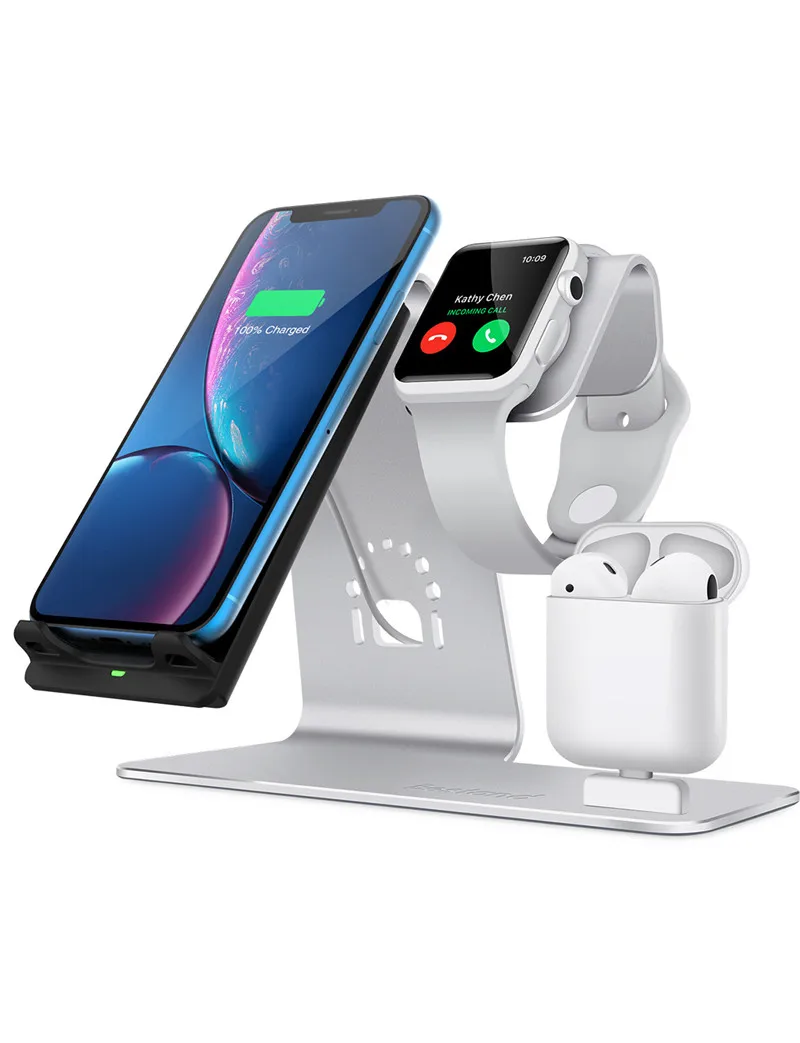 Для Apple Watch для iPhone для Airpods 3 в 1 Алюминиевый сплав Подставка для зарядки 10 Вт Быстрая Зарядка QI Настольный держатель для зарядки