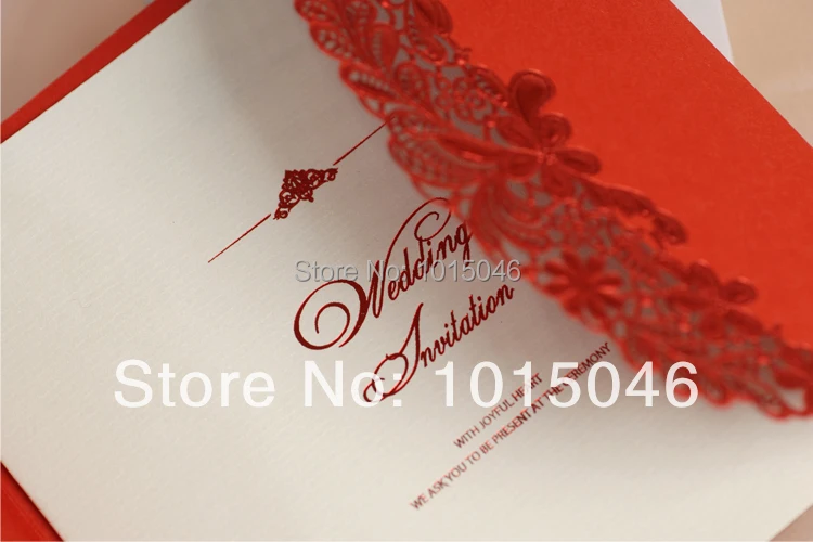 10 X красная Свадебная пригласительная открытка с лентой лазерной резки/открытка