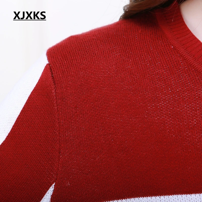 XJXKS New 2022 Fashion Plaid Sweater Women Sweaters and Pullovers O-Neck Long Sleeve Jumper Knitted | Женская одежда