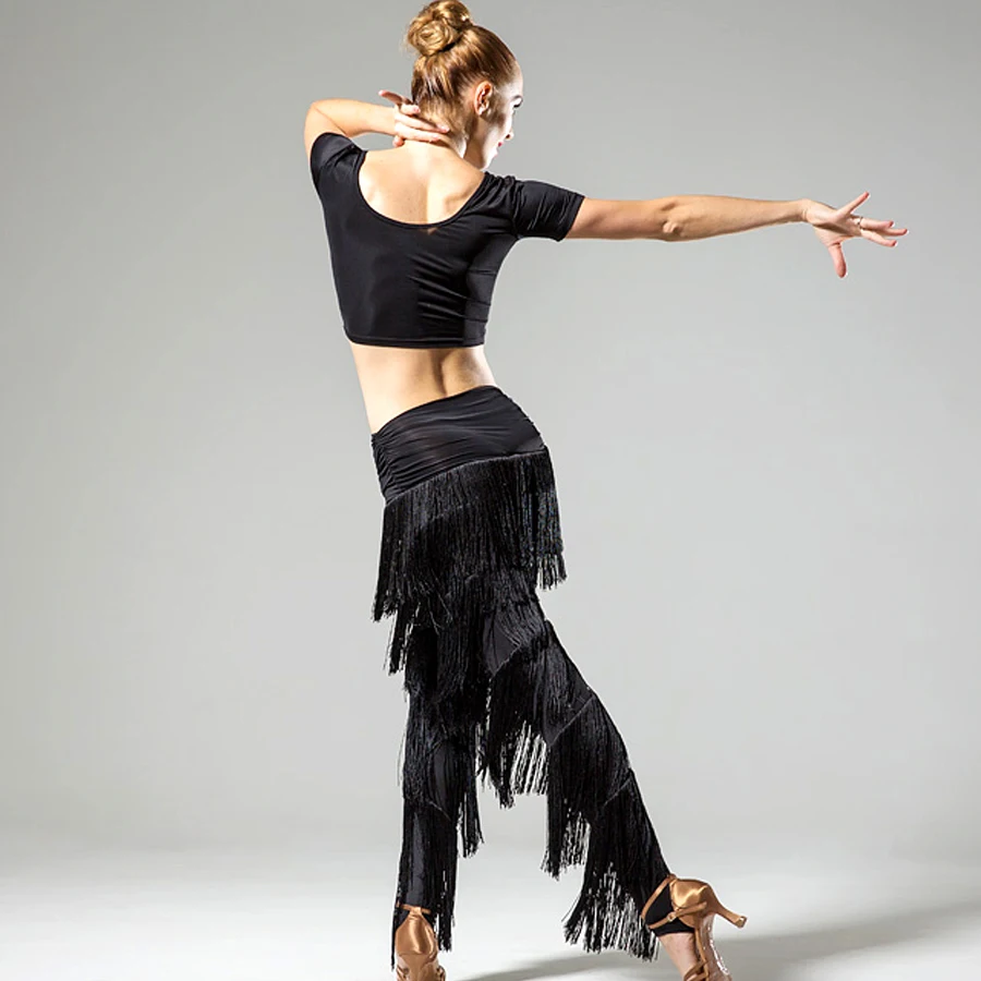 Новинка 2018 костюм для латиноамериканских танцев топ и брюки с бахромой женские