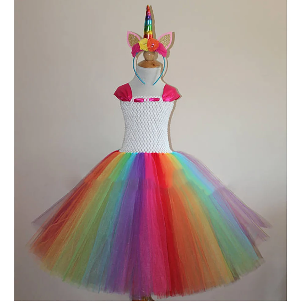 Платье-пачка принцессы с радужным единорогом для маленьких девочек пышные