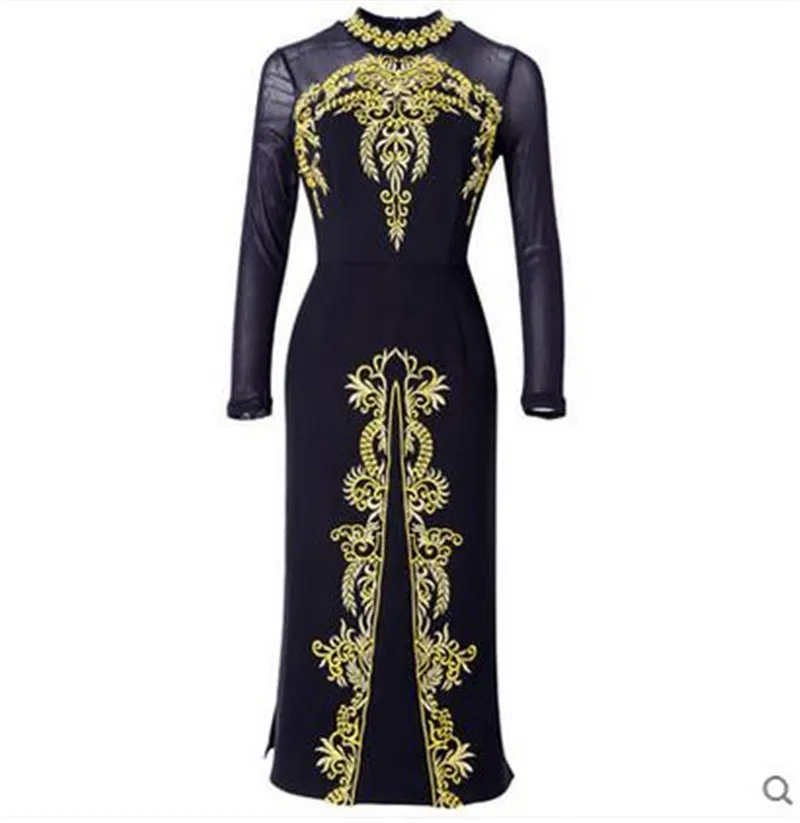 Черное облегающее платье с вышивкой привлекательные вечерние платья длинным