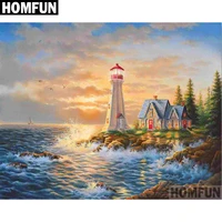 homfun full squareround drill 5d diy diamond painting ocean lighthouse embroidery cross stitch 5d home decor gift a06056