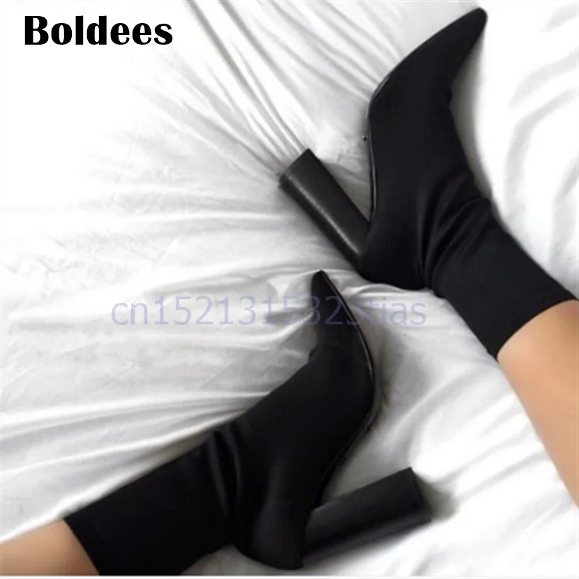 2018 г. ботильоны из эластичной ткани женские модные туфли на высоком каблуке