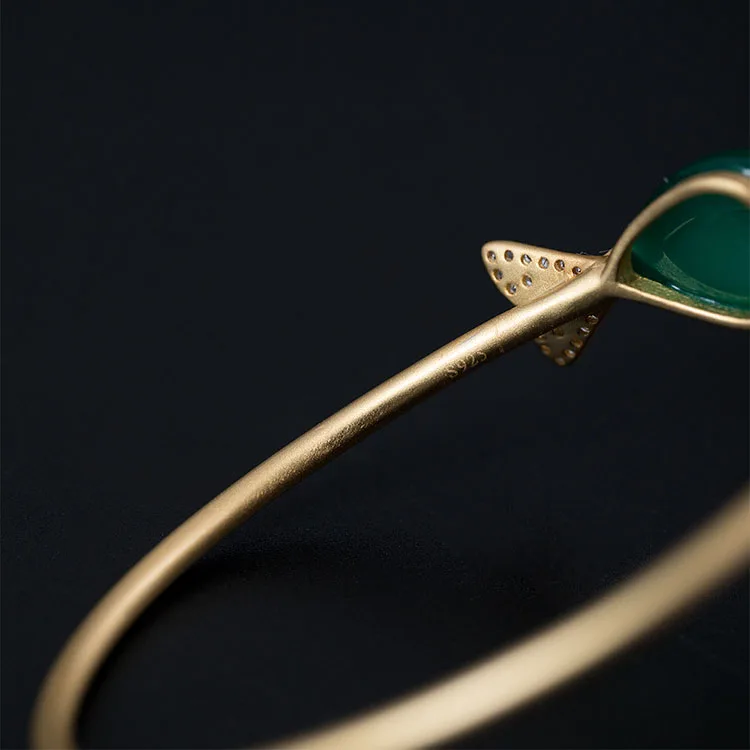 Amxiu Handmade Natural Chalcedony Bracelet Bangle Zircons Goldfish Bangles 925 Sterling Silver Jewelry For Women Mother Bijoux | Украшения