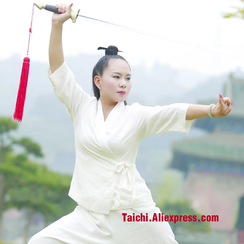 

Wudang Tai Chi Clothing Female Uniforms Surplices Hanfu Ramps Wushu Taiji Exercise Linen Skirt+pants