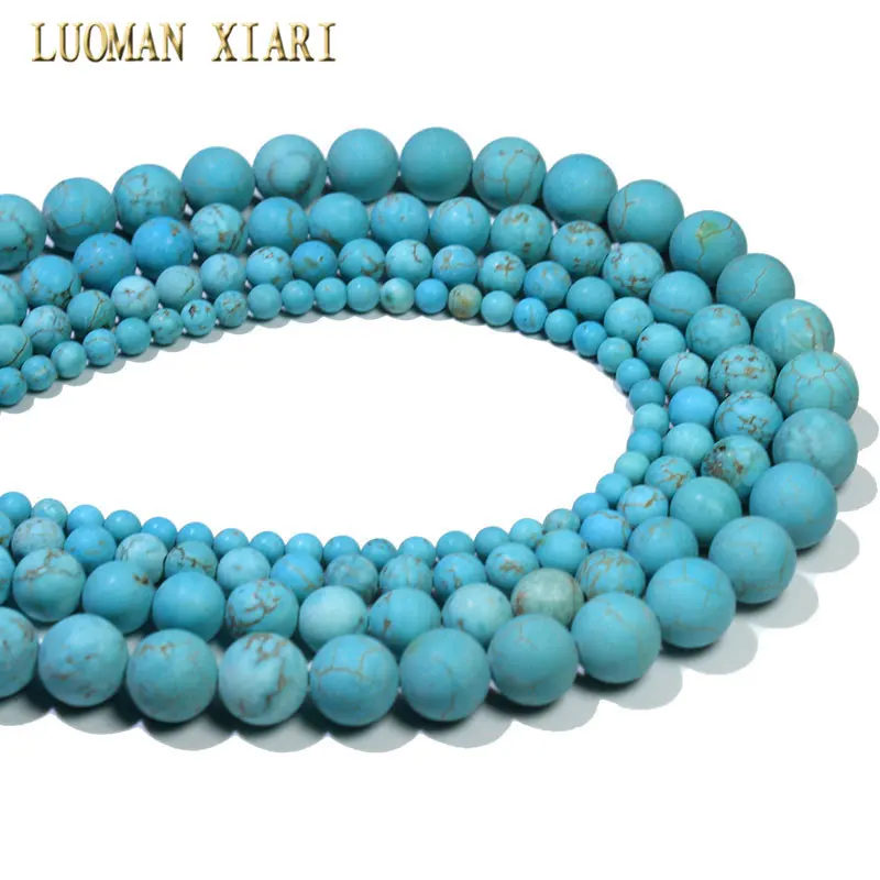 Blue Turquoise Изысканные AAA Натуральный Камень Бисер матовый тигровый глаз Амазонит розовый кварц Агат для самостоятельного изготовления ювелирных изделий Цепочки и ожерелья браслета 4/6/810 мм - Цвет: Blue Turquoise