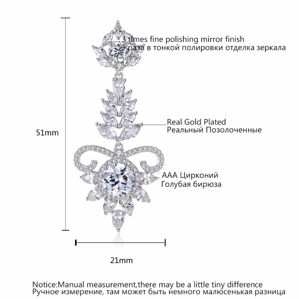 LUOTEEMI Gorgeous boucle oreille femme Long Dangle Earrings for Women Luxury Marquise Flowers Chandelier Bridal Wedding Bijoux | Украшения
