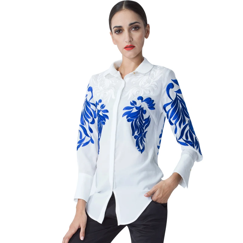 2019 Топ Мода женская национальная барокко блузка вышивка подиумная ретрорубашка