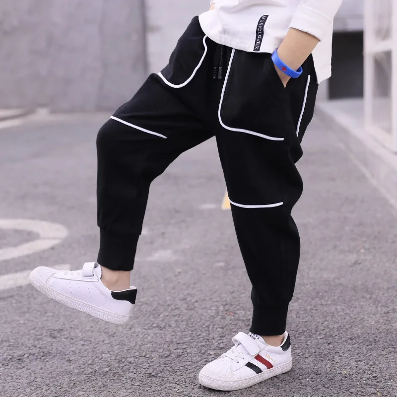 Модные повседневные свободные хлопковые брюки для мальчиков на весну 2020 черные