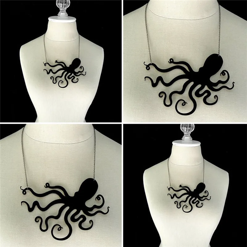 Креативная цепочка на ключицы медузы кальмара черного цвета осьминог ретро
