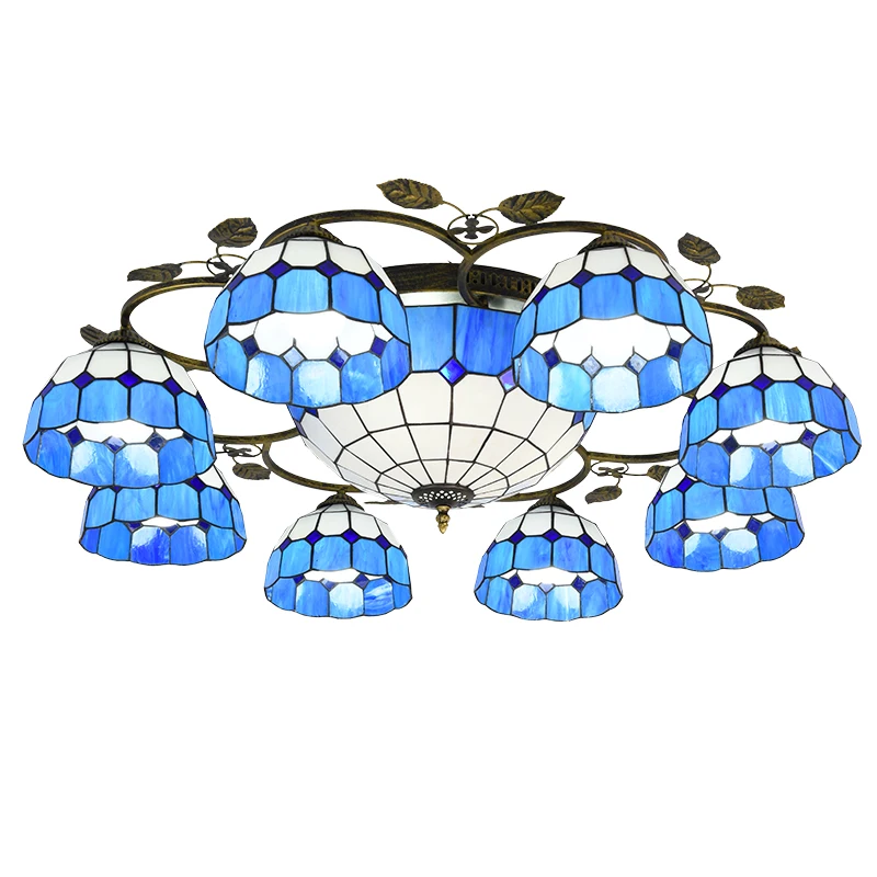 Подвесной светильник из закаленного стекла Тиффани-барокко в средиземноморском