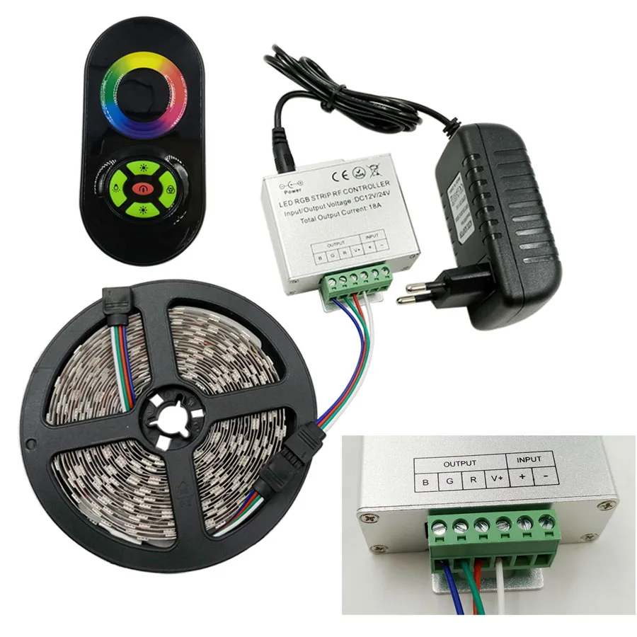 СВЕТОДИОДНАЯ лента SMD 5050 RGB лента 60 светодиодный/м водонепроницаемый не водонепроницаемый гибкий светильник лента+ RF сенсорный диммер+ источник питания