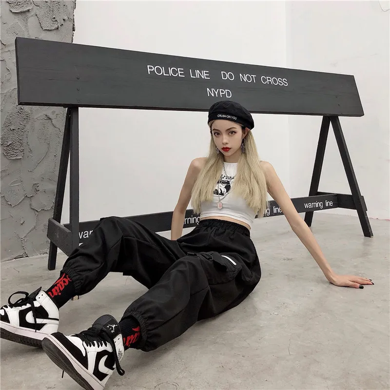 Фиолетовые женские штаны Карго уличная одежда женская bf ins harajuku хип хоп корейский