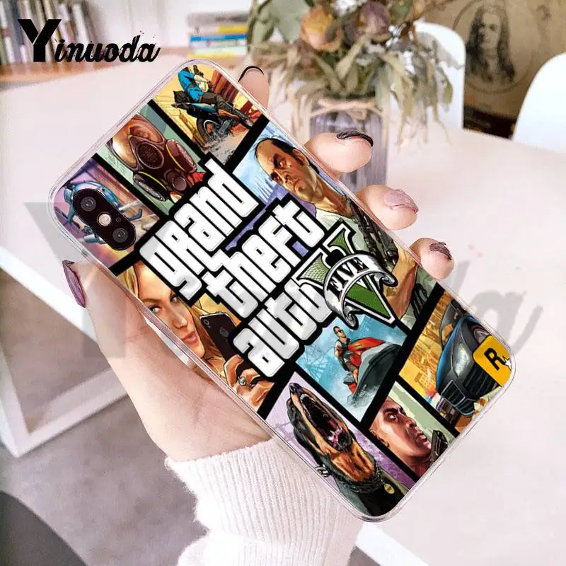 Чехол Yinuoda для iphone 7 6 X чехол GTA 5 прозрачные аксессуары телефонов iPhone 6s 7plus 8 8Plus XS XR 5S