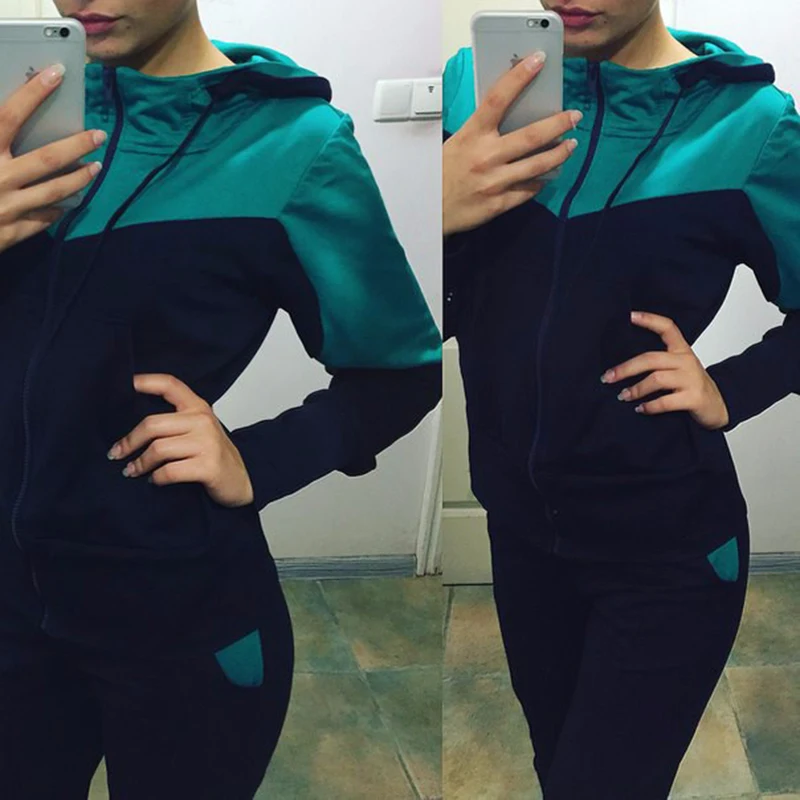 Лоскутный комплект из 2 предметов: топ на молнии и штаны с капюшоном новый