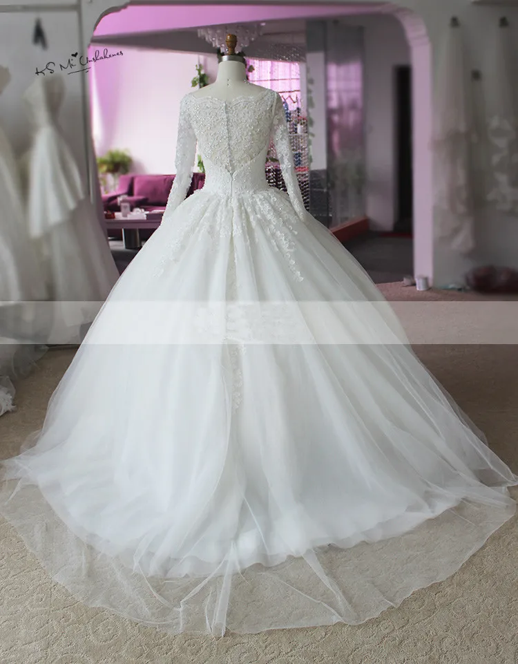 Пышное винтажное кружевное свадебное платье с длинным рукавом Vestido de Noiva Manga Longa, свадебные платья, бальное платье с бусинами, свадебные платья