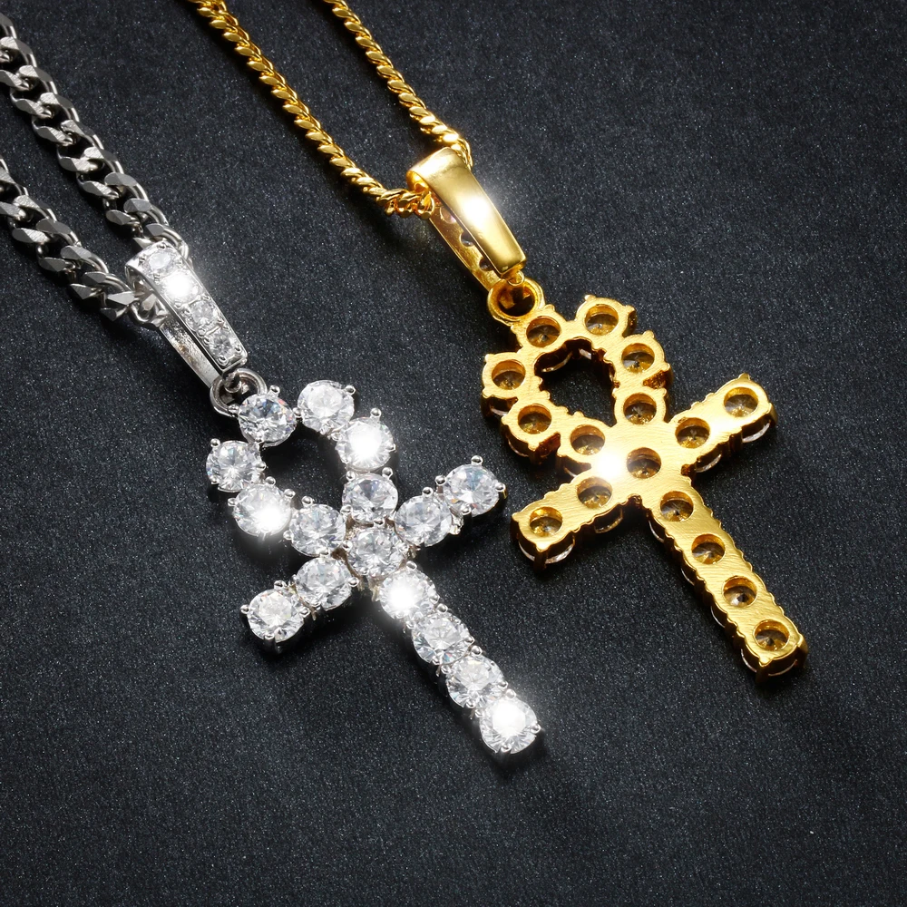 Хип хоп Iced Циркон Ankh крест кулон золотой цвет медный материал CZ Египетский ключ