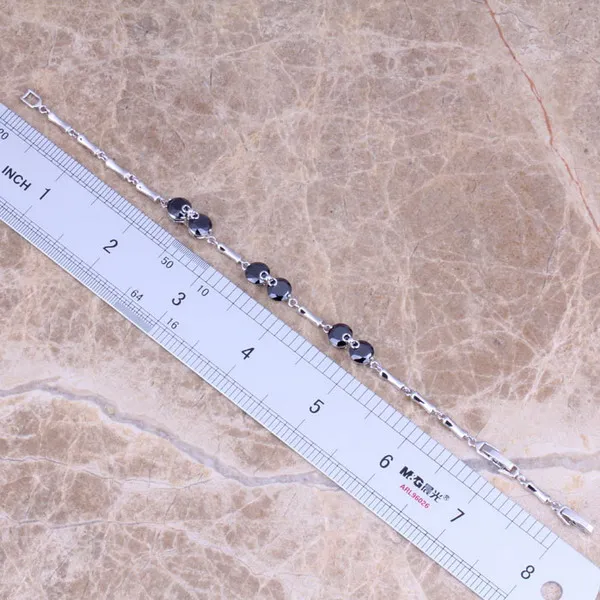 Ослепительный черный кубический цирконий посеребренный звеньевой браслет 7 - 8