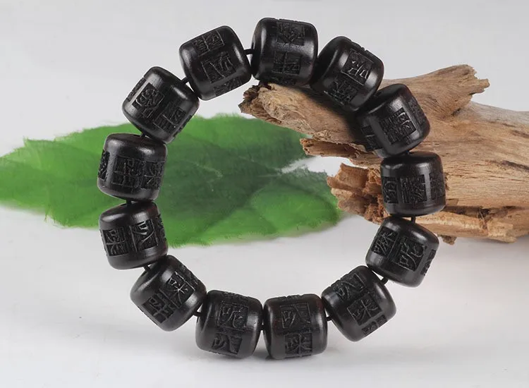 13 мм Резные буддийские браслет с мантрой природная эбеновая плетеные Тибетские