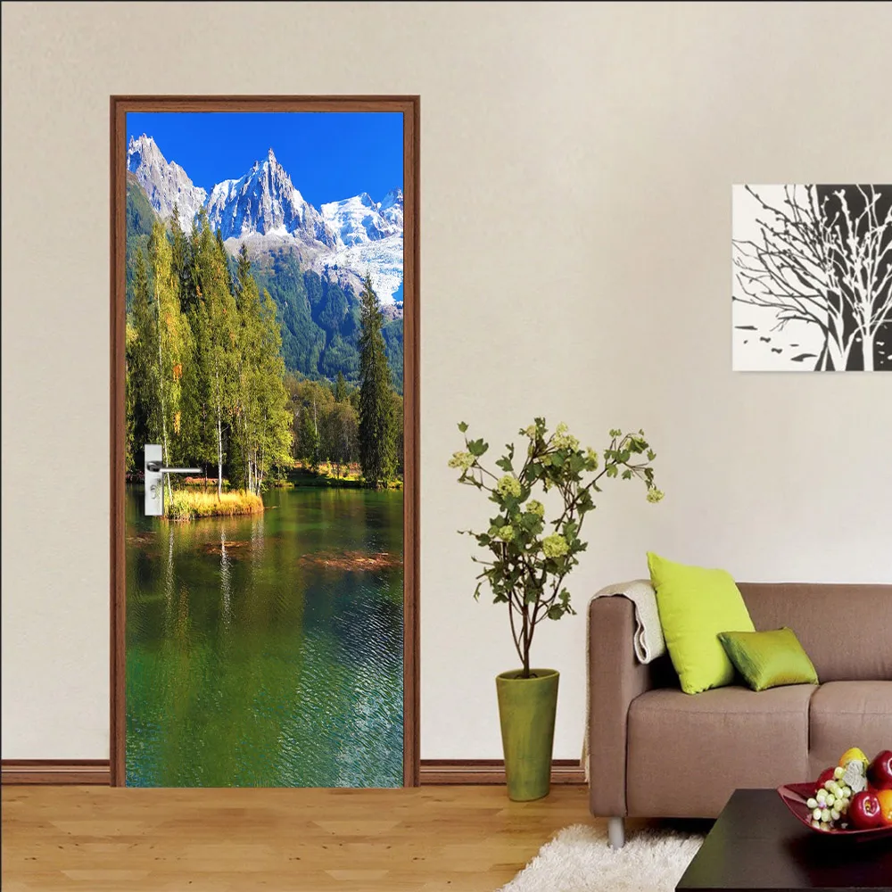 DIY 3D Природа Пейзаж Дверь Наклейка Фреска для гостиной обои ПВХ самоклеющиеся водонепроницаемый художественный плакат на дверь наклейка