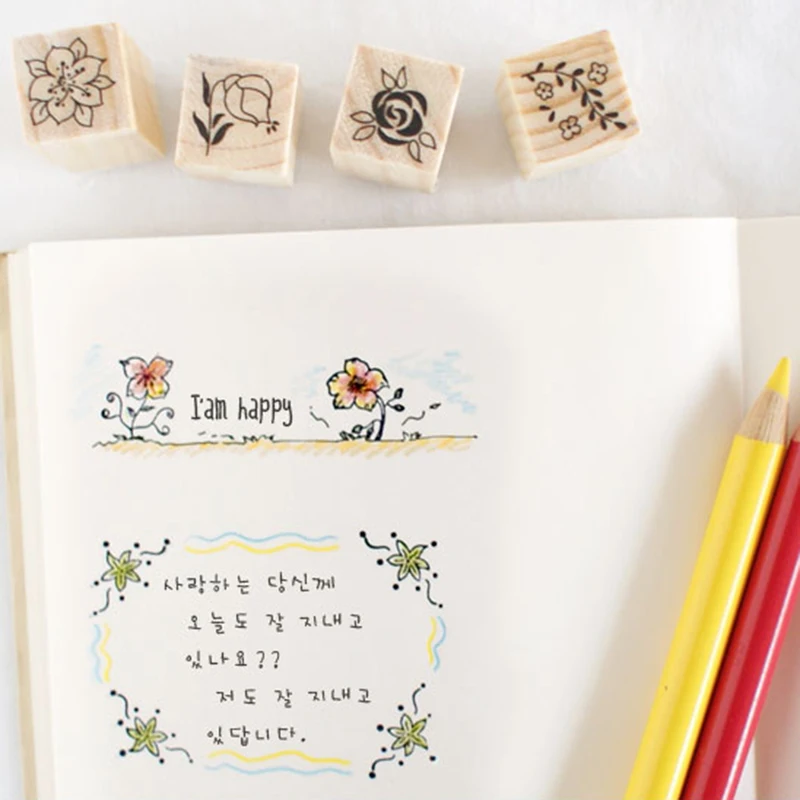 XINAHER 12 шт./кор. мини цветок печать DIY Деревянные и резиновые штампы для