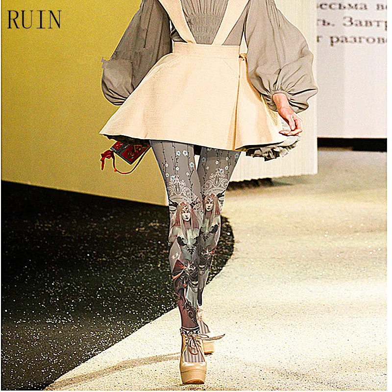 Женские колготки RUIN Колготки с мультяшным аниме принтом ведьмы для девочек|pantyhose