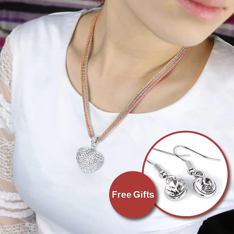 Brightly Горячие продаж Любовь сердца кулон ожерелья Тройной цепь попкорна для