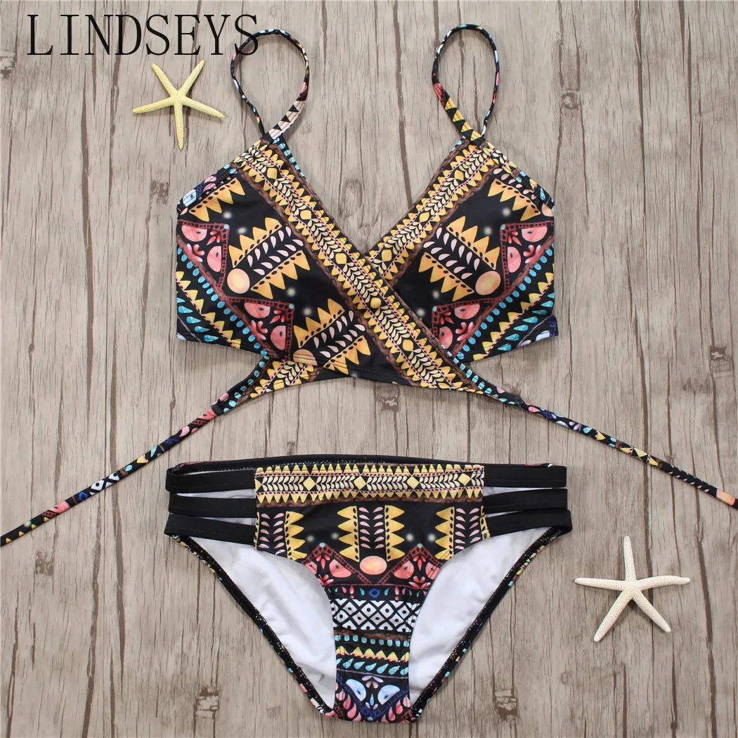 2019 Sexy Bandage Aztec Biquini String Strappy Swim Wear Bathing Suit Swimsuit Beachwear Swimwear Women Brazilian Bikini | Женская