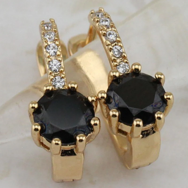 Classical Super Hot Nice Black Round CZ Gems Hoop Earrings Yellow Golden Plated Jewelry Gift For Woman EB400D | Украшения и