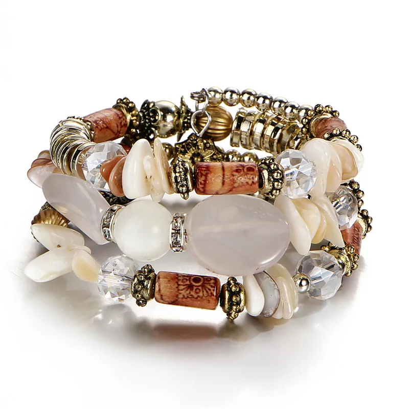 BJTS57620 Boho Многослойные браслеты-манжеты из бисера для женщин Pulseras этнический белый натуральный камень регулируемый браслет на запястье ювелирные изделия Новинка - Окраска металла: BJTS57620