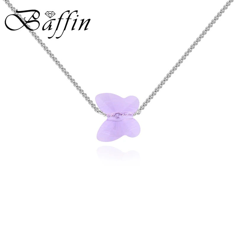 BAFFIN оригинальные кристаллы от Swarovski Бабочка бисера ожерелье кулон для женщин девочек милые ювелирные изделия серебряный цвет цепи воротники - Окраска металла: Violet