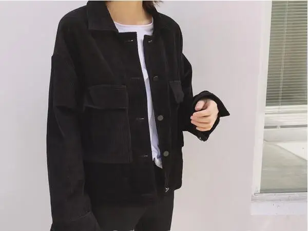 Autumn Corduroy Jacket Women Vintage Coats New Female Casual Long Sleeve Jackets Ladies Cardigan Black Winter Clothing Girls