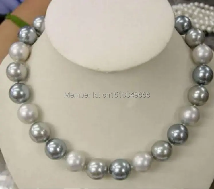 

FREE SHIPPING>>12mm Elegant white Silver Gray Shell Pearl Necklace 18" AAA+