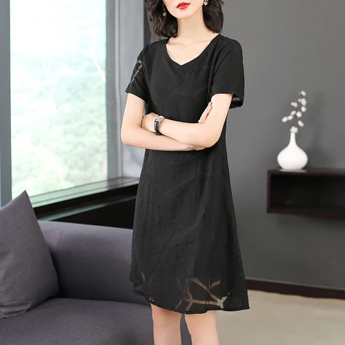 Женское шифоновое платье миди с круглым вырезом однотонное пляжное оранжевого и