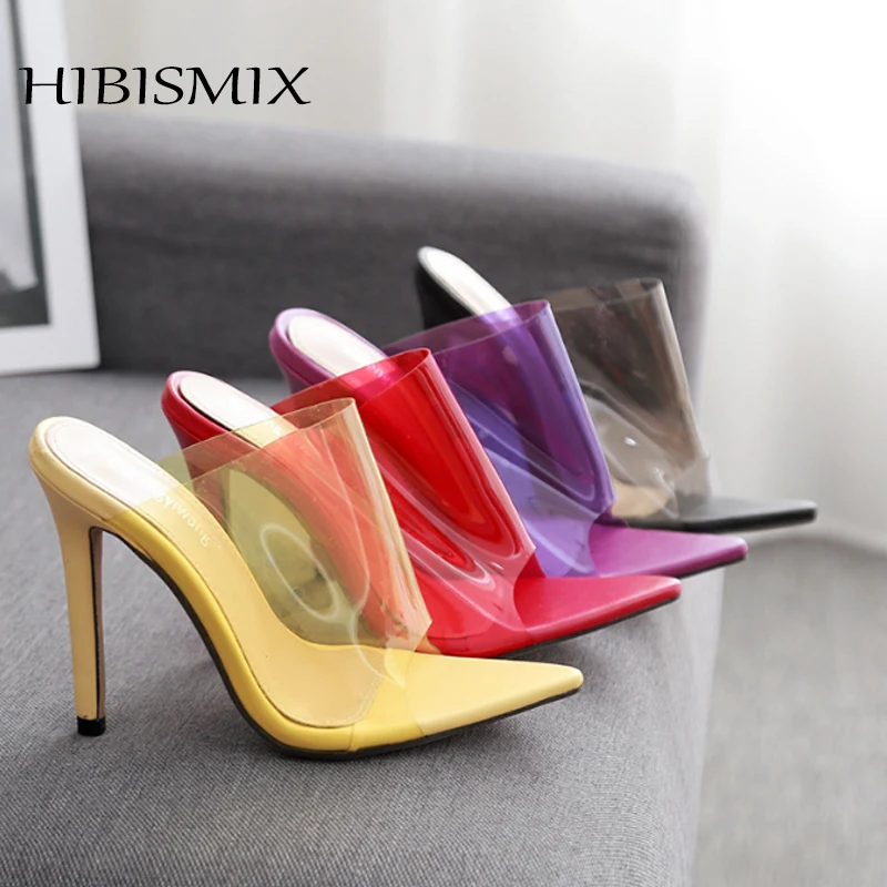 HIBISMIX/разноцветные прозрачные шлепанцы на высоком каблуке для женщин Шлепанцы с