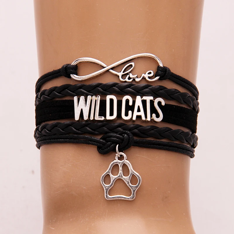Браслет Infinity Love WILDCATS (10 шт./лот) кожаный браслет в оплетке с кошачьими лапами и