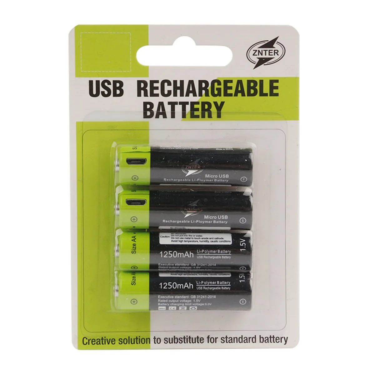 ZNTER aa Аккумуляторная батарея 1,5 V 1250mAh USB перезаряжаемые батареи литий-ионный аккумулятор батареи цифровые камеры пульты дистанционного управления - Цвет: Белый
