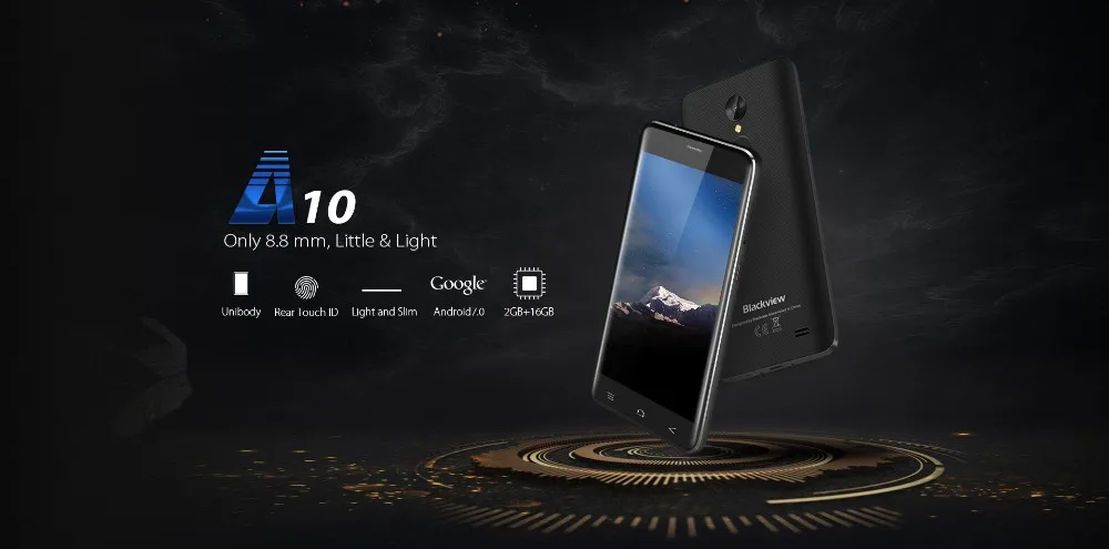 Blackview A10 5,0 дюймов ips HD смартфон четырехъядерный MT6580A Android 7,0 мобильный телефон 2 Гб ОЗУ 16 Гб ПЗУ мобильный телефон 2800 мАч WCDMA GSM