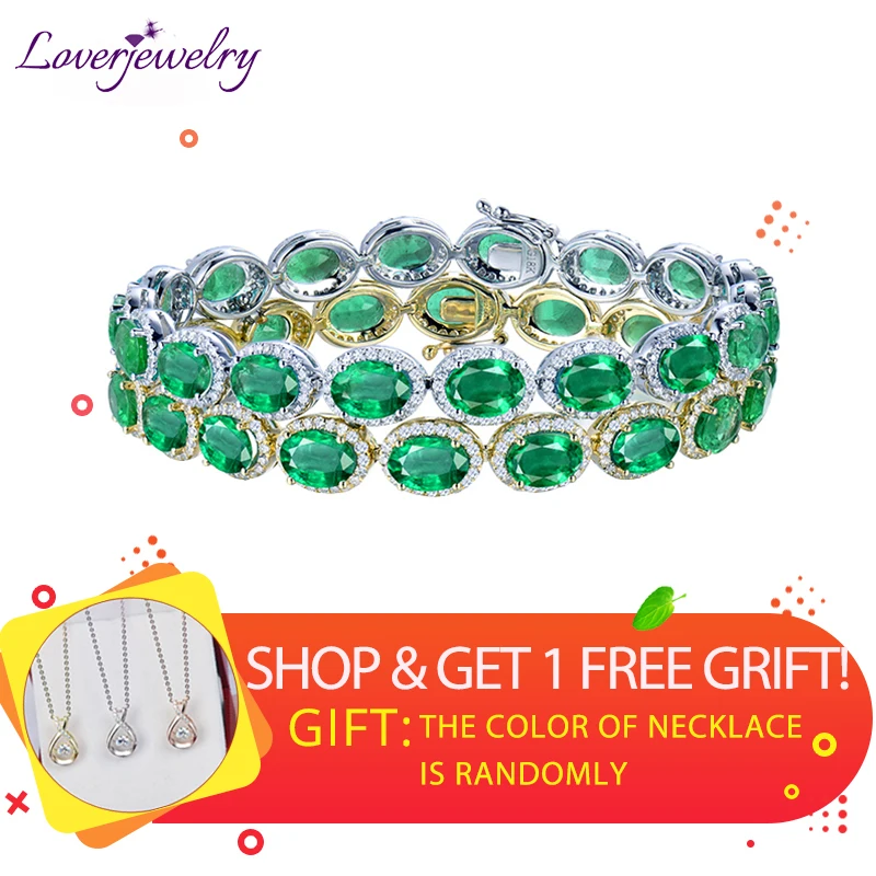 LOVERJEWELRY Браслеты для Для женщин Слои Solid 18 k цвет: желтый, белый золотой 27.06ct натуральный изумруд 175 мм Длина Женская Праздничная обувь браслет