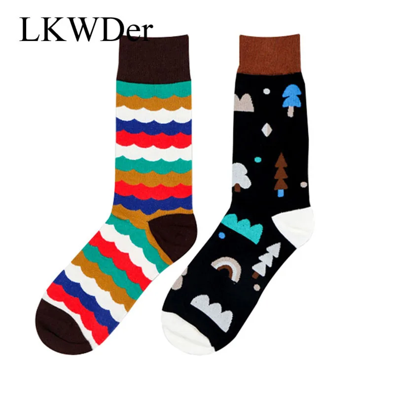 LKWDer 5 пар брендовые качественные Веселые носки для мужчин полосатые клетчатые алмазные носки с вишней мужские чесаные хлопковые Calcetines большой Hombre Meias