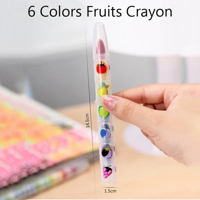 6 color fruits Crayo 6 цветов, милый рисунок, мелки, ручка для детей, смайлик, цветок, граффити, воск, карандаш, день рождения, украшение, сувениры, товары - Цвет: 6 color fruits Crayo