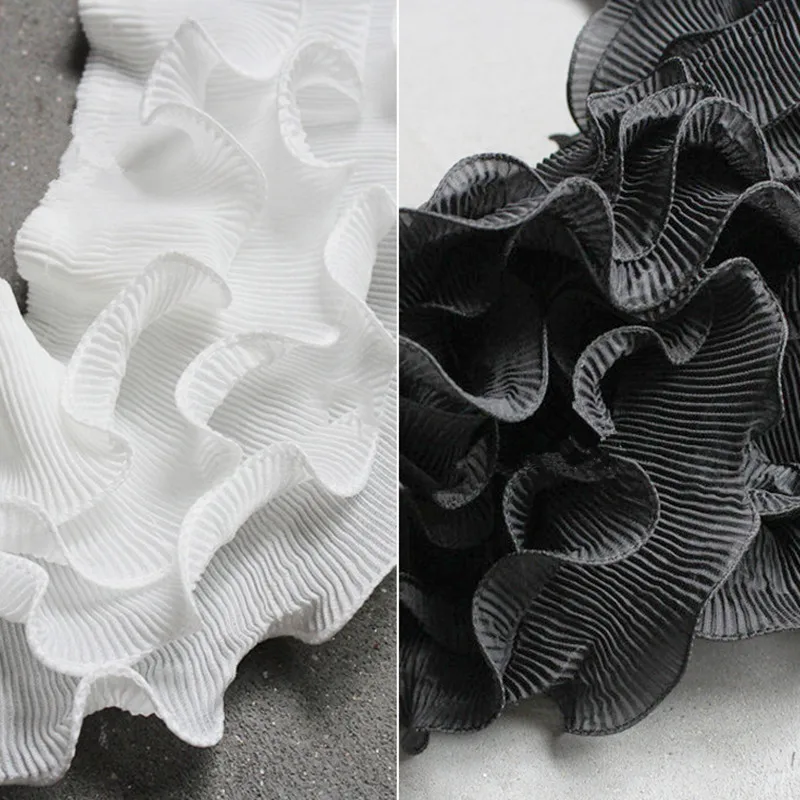 Four-Layer Stereo Wave Auricularia Lace Fold Mesh Texture Accessory Dress Handmade Material Designer Cloth | Дом и сад