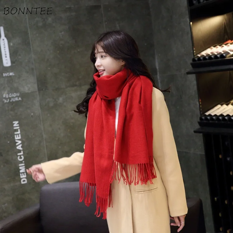 Scarves Women 2020 Solid Trendy Elegant Retro Tassel Shawl Winter Cashmere Scarf Knitted Thicker Womens Simple All-match Scarfs |