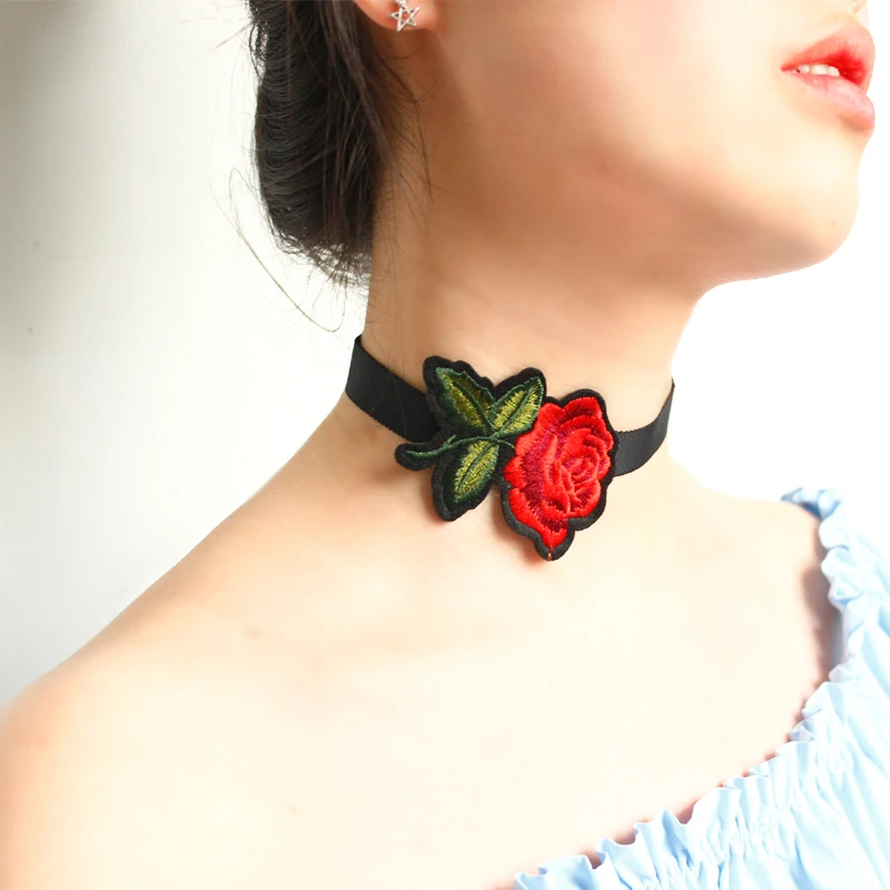 Очаровательное женское вышитое цветочное розовое чокер Макси ожерелье в