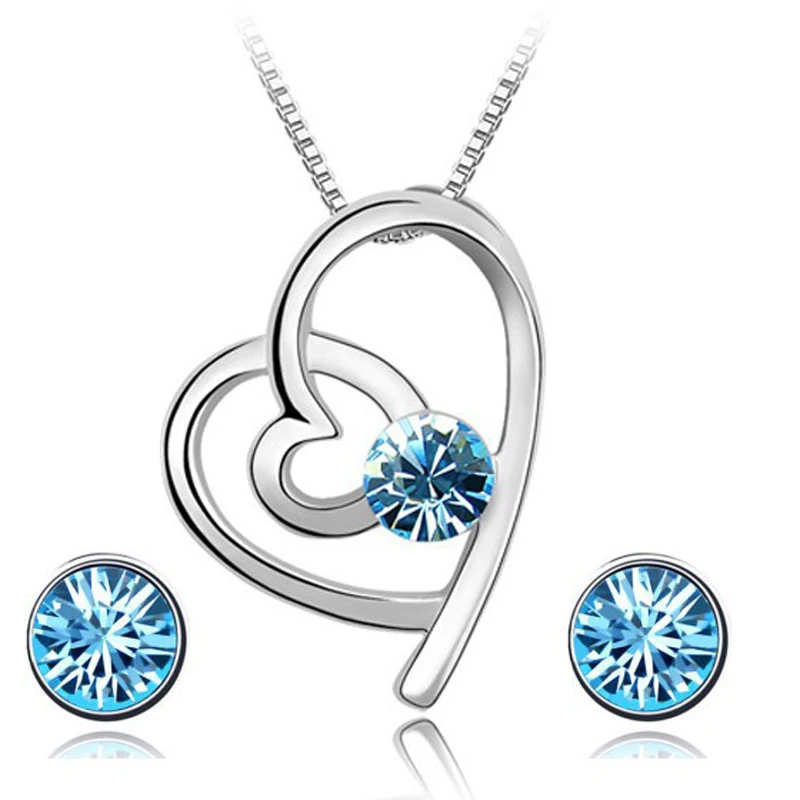 Классические серьги гвоздики в форме сердца набор ювелирных изделий кулон и с