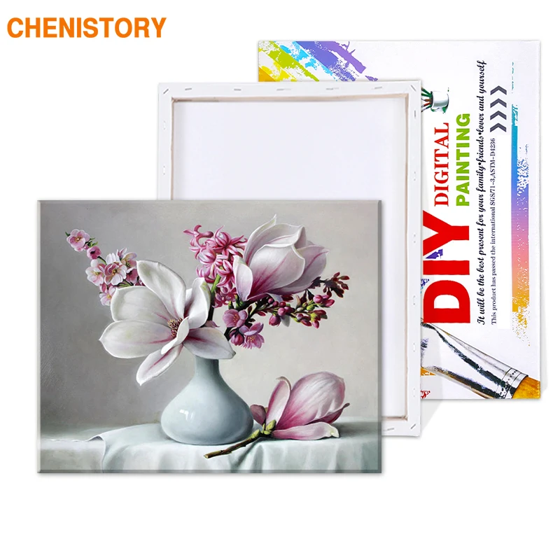 CHENISTORY бескаркасная Магнолия DIY Набор для рисования по номерам Акриловая Краска