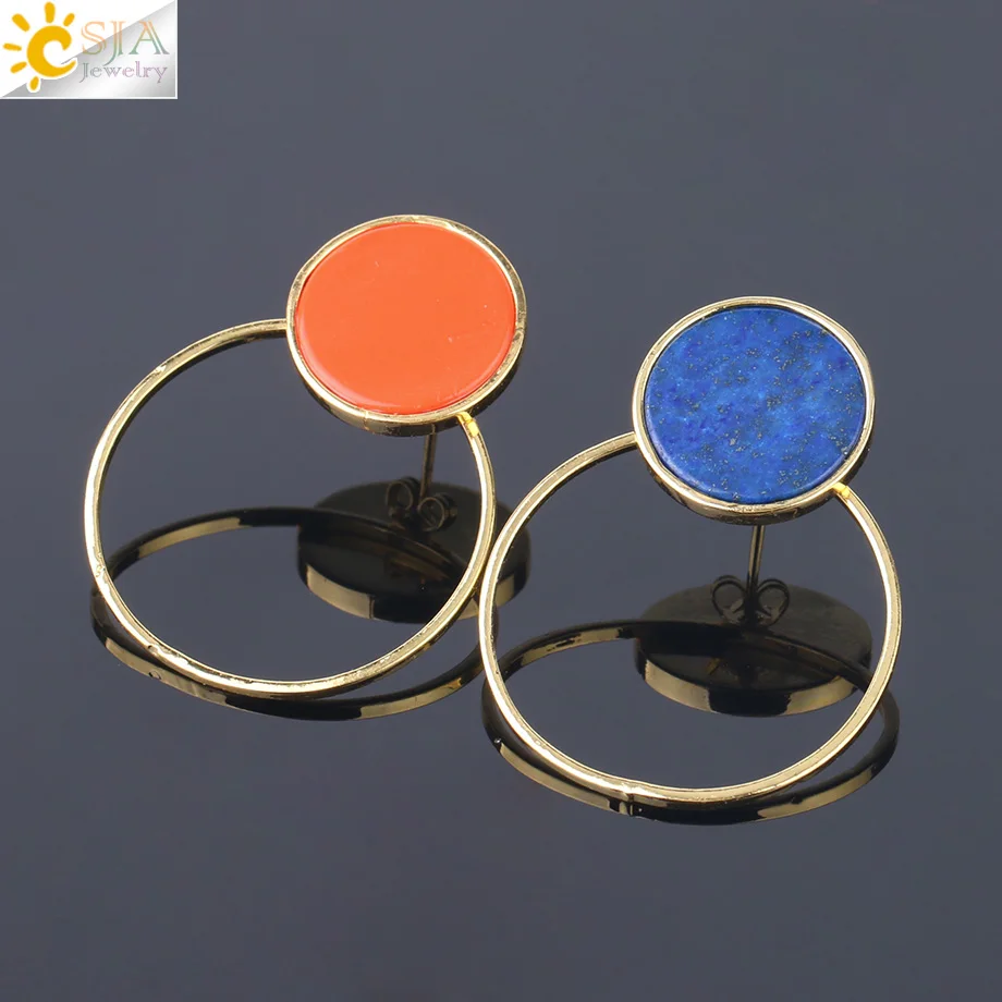 Женские серьги гвоздики CSJA Винтажные из натурального камня лазурита