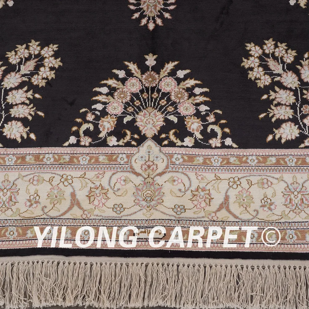 YILONG 4 'x 6' ручной работы персидский шелковый ковер роскошный черный изысканный